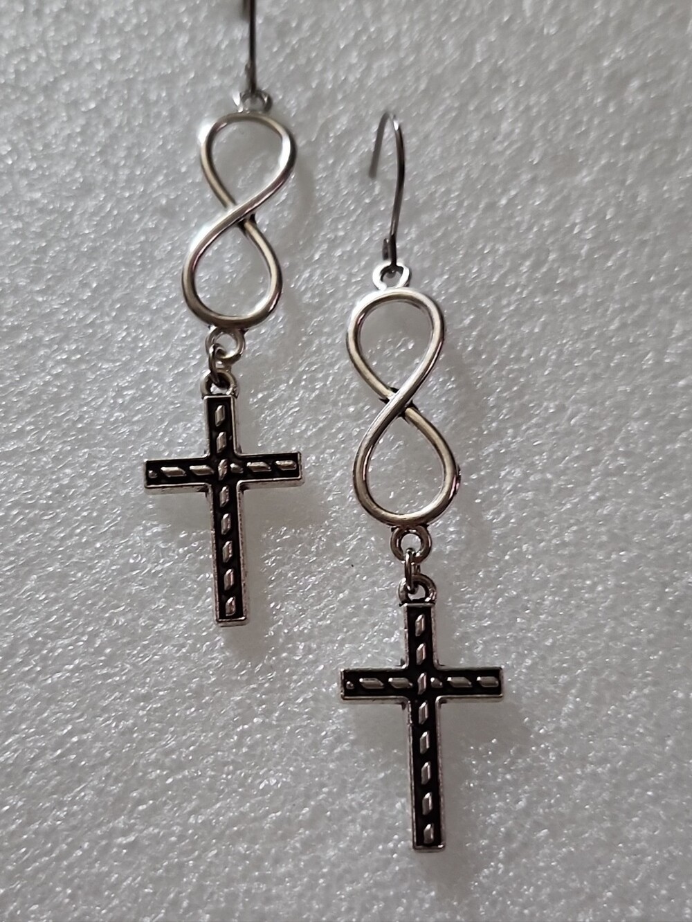 Hand Crafted Silver Infinity Cross Dangle Earrings